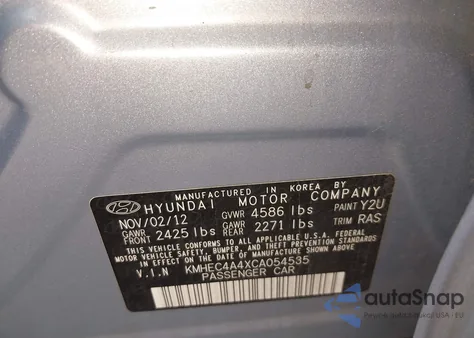 2012 Hyundai Sonata Hybrid z USA, uszkodzony, nr VIN KMHEC4A4XCA054535